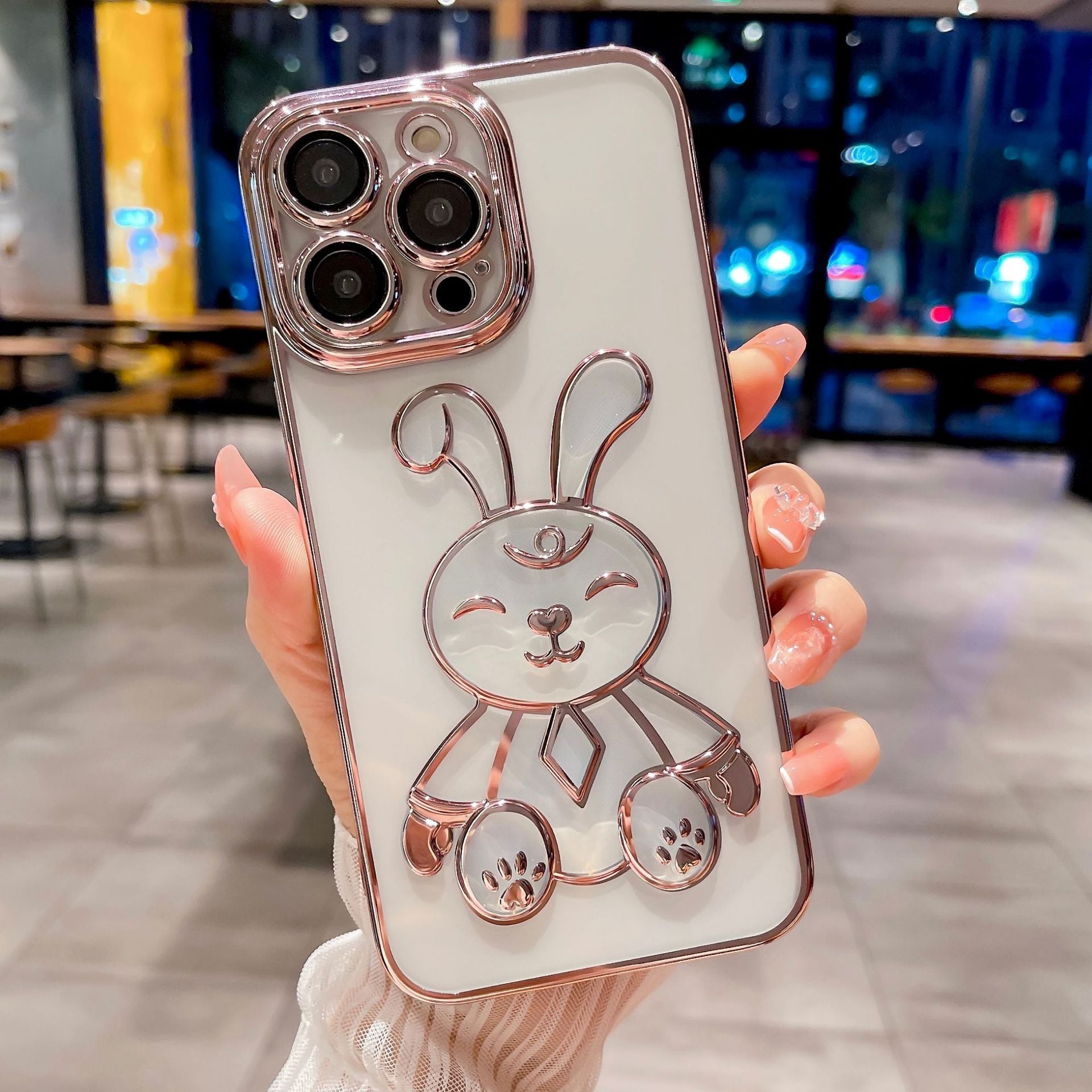 Pro iPhone 13 Pro 6,1 palcový králičí design TPU pouzdro Transparentní galvanický kryt telefonu s fólií na čočky Pro iPhone 13 Pro 6,1 palcový králičí design TPU pouzdro Transparentní galvanický kryt telefonu s fólií na čočky